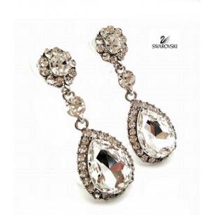 Oorbellen Teardrop bezet met Swarovski en Zirkonia Clear